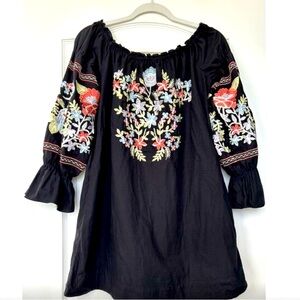 LIKE NEW—FREE PEOPLE Dress Fleur Du Jour OffShoulder Embroidered Floral Sz Small
